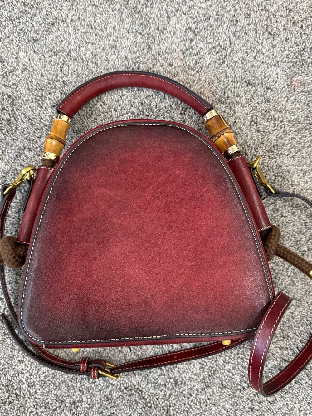 Red Genuine Leather Retro Top Handle Structured Crossbody Stachel Bag Zip Close - Picture 5 of 16